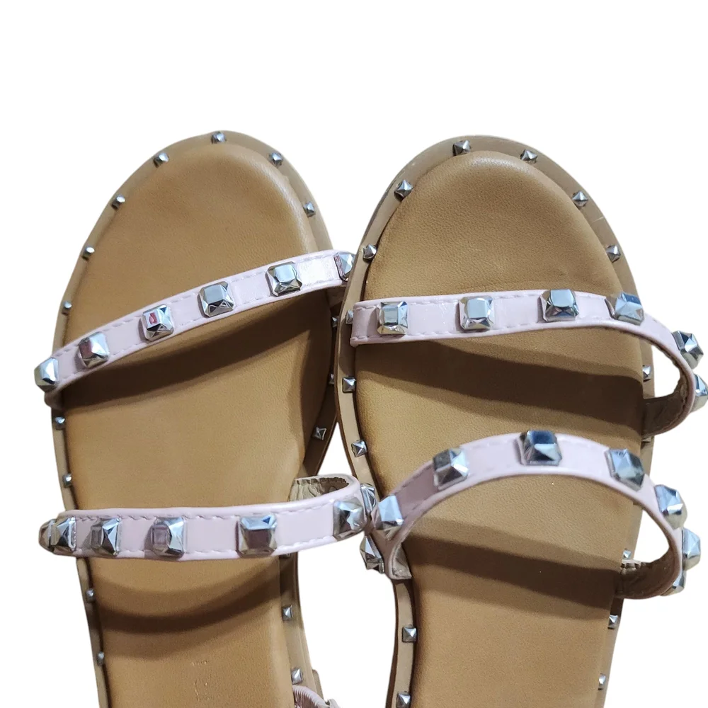 Tahari Cali Gladiator Shimmer Pink Studded Girls Sandals Size 2